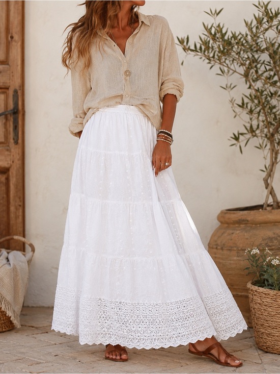 Studio West Dresses & Skirts - Studio West White Cotton Maxi Skirt M Eyelet Embroidery Lace Boho